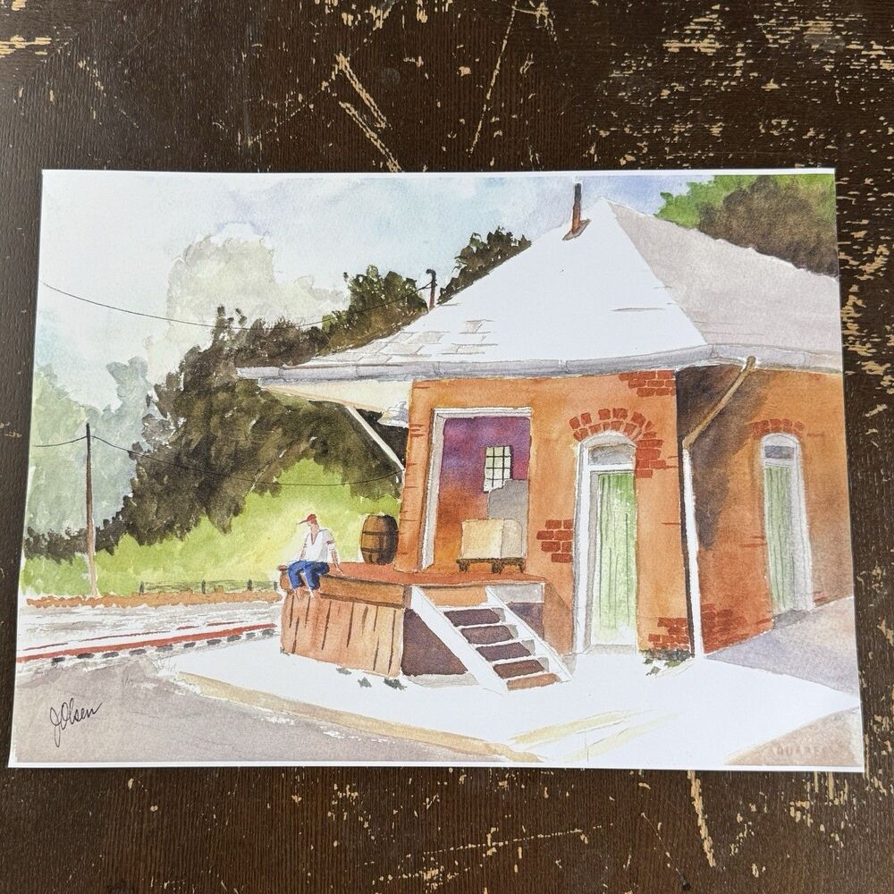Watercolor Art Print On Paper Signed Olsen 15x11 Duarte Train Station Waiting